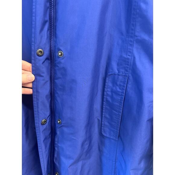 LL Bean Blue Hooded Long length button up lined Rain Coat Jacket pockets Size M - Picture 2 of 8